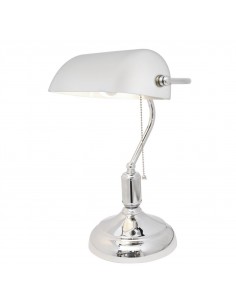Bankierska klasyczna lampka biała z chromem LDT 305 (WT+CHR) Lumina Deco