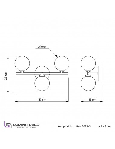 Marsiada kinkiet złoty kule W3 LDW 6033-3 (FGD) Lumina Deco - 2