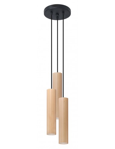 Lino 3P lampa wisząca czarna naturalne drewno SL.1012 Sollux