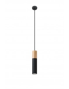 Lampa wisząca Pablo czarna z drewnem zwis SL.0632 - Sollux