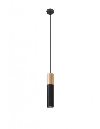 Lampa wisząca Pablo czarna z drewnem zwis SL.0632 - Sollux