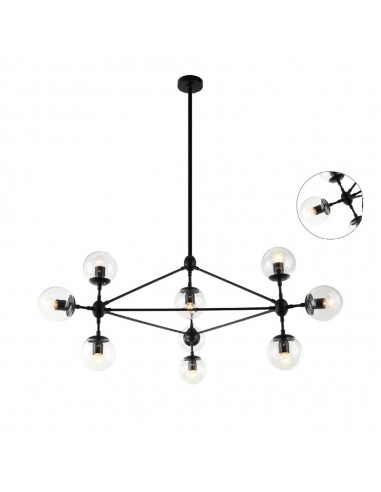 Lampa sufitowa 10 punktowa szklana czarna Bao nero claro szklane kule - Orlicki Design