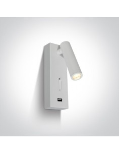 Kinkiet z włącznikiem i USB Kandila LED biały 65746A/W/W - OneLight
